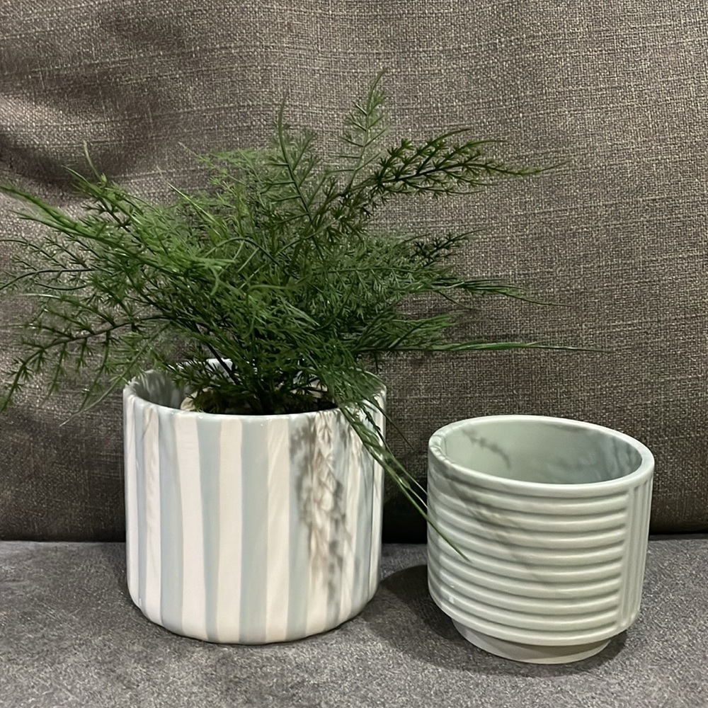 Blue White Striped Ceramic Stiped Planter Set Target Playground Bull…